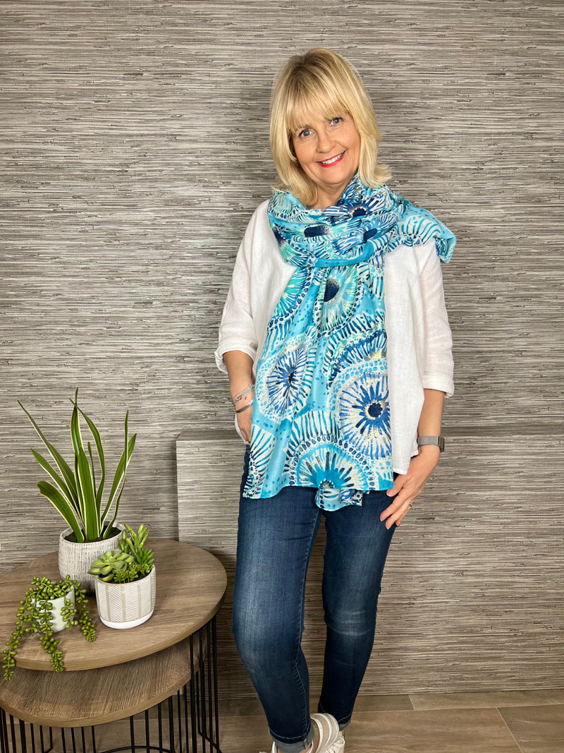 Cathy Fossil Print Scarf Turquoise