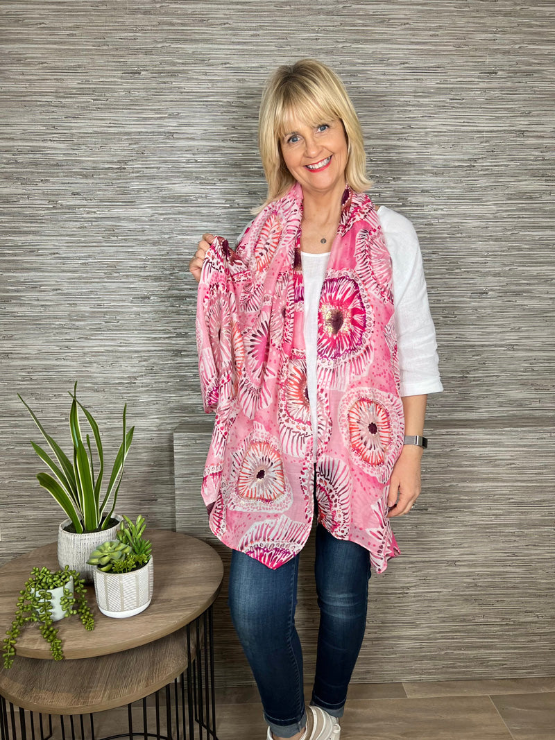 Cathy Fossil Print Scarf Candy Pink