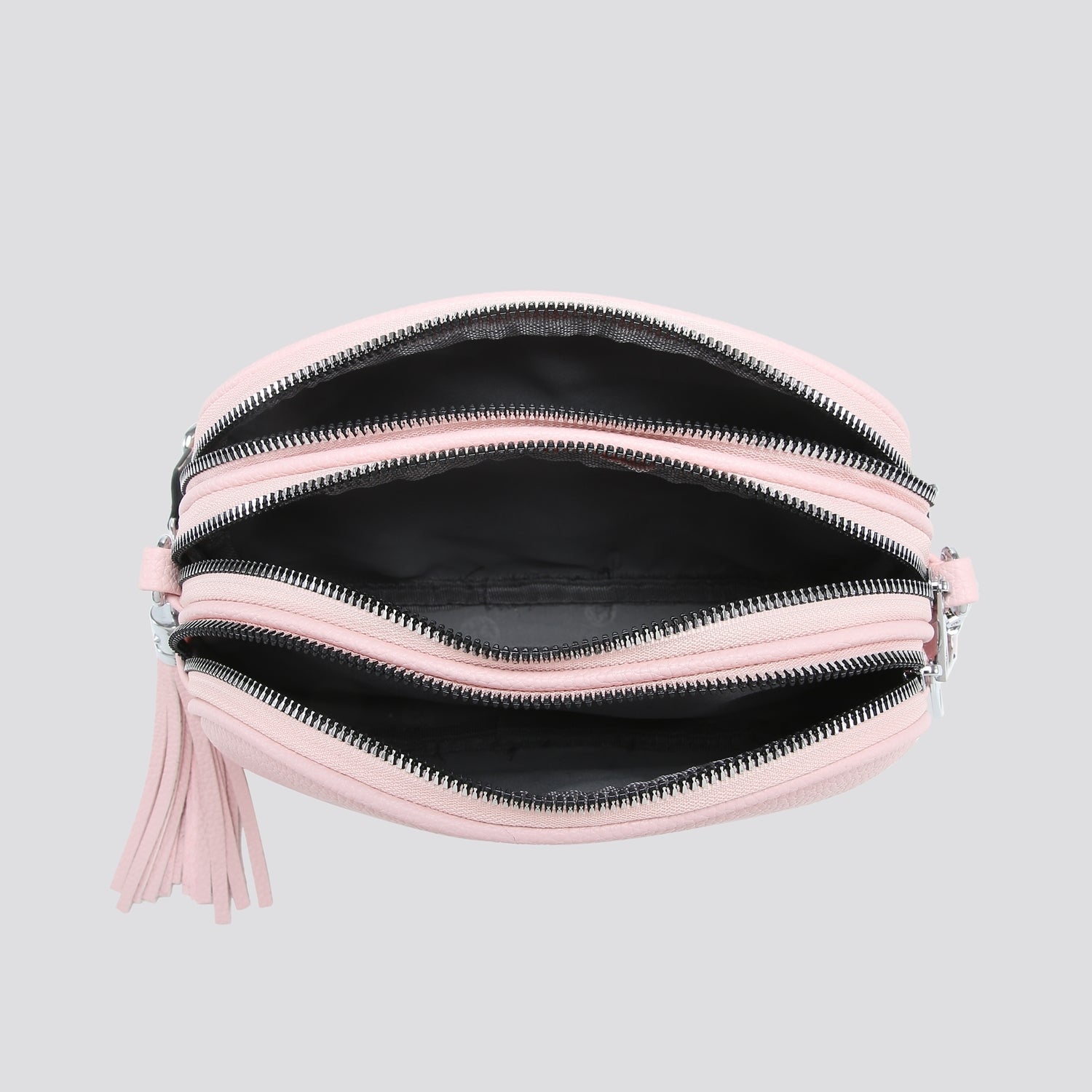 Triple Zip Camera Handbag With Strap Black