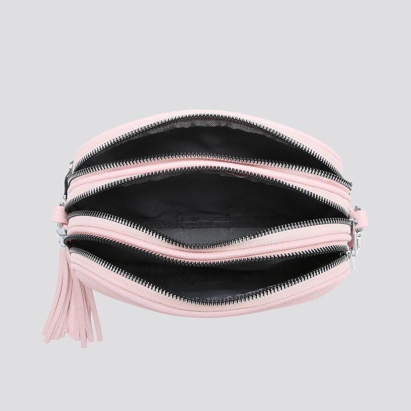 Triple Zip Camera Handbag With Strap Black