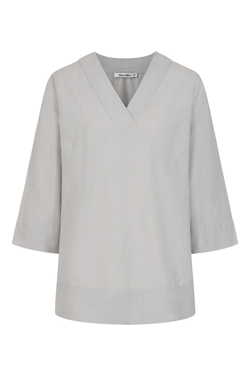 ALICE COLLINS V-Neck Linen Top Dusk Grey
