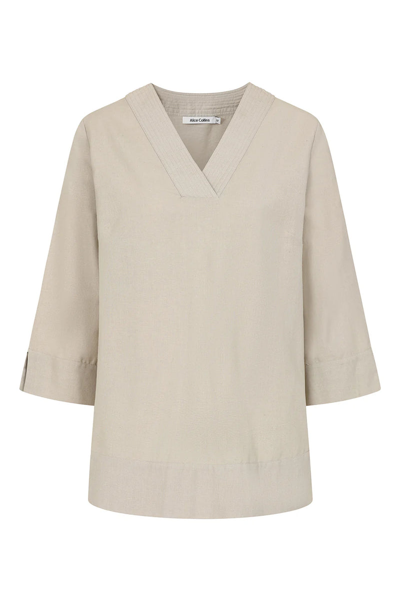 ALICE COLLINS V-Neck Linen Top Feather