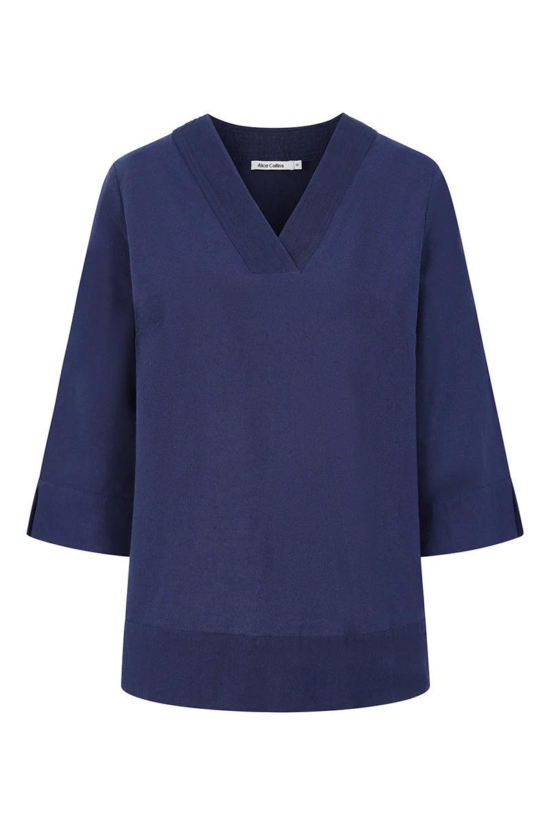 ALICE COLLINS V-Neck Linen Top Midnight