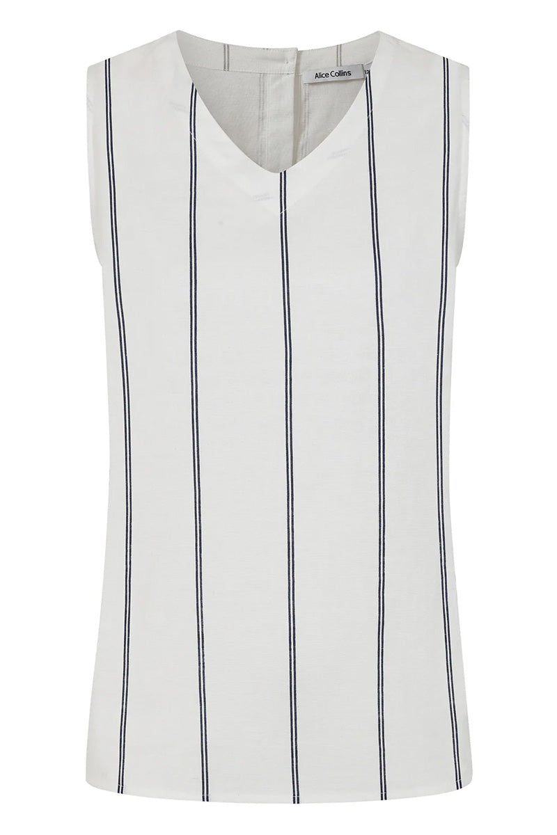 ALICE COLLINS Stripe V-Neck Sleeveless Top White/Midnight