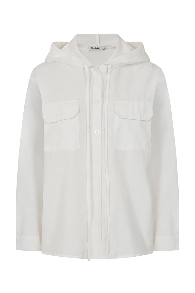 ALICE COLLINS Linen Mix Hooded Shirt White