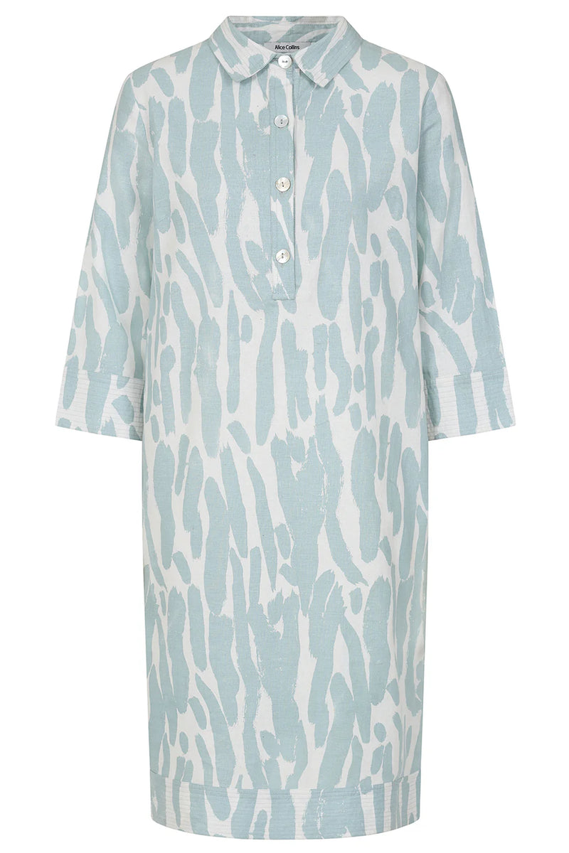 ALICE COLLINS Beth Brush Strokes Dress Duck Egg