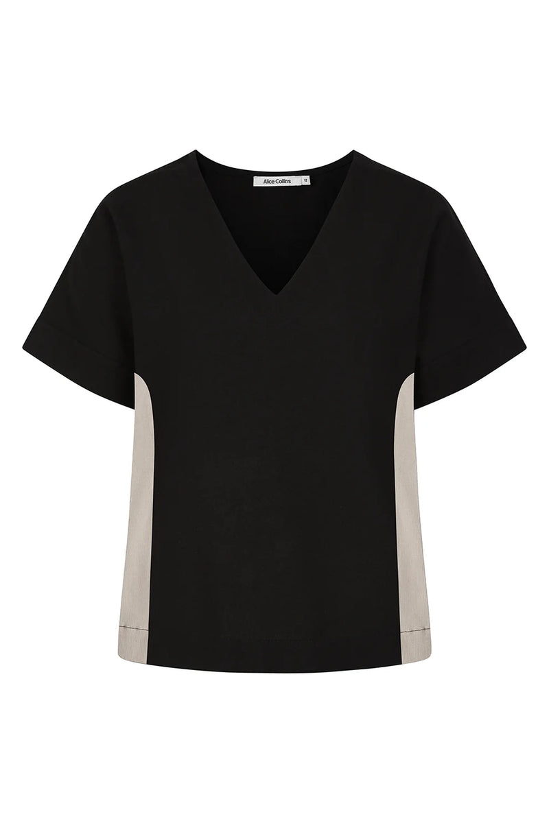 ALICE COLLINS Contrast Stripe Top Black