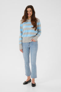 KAFFE KAniel Stripe Pullover Grey/Blue Melange