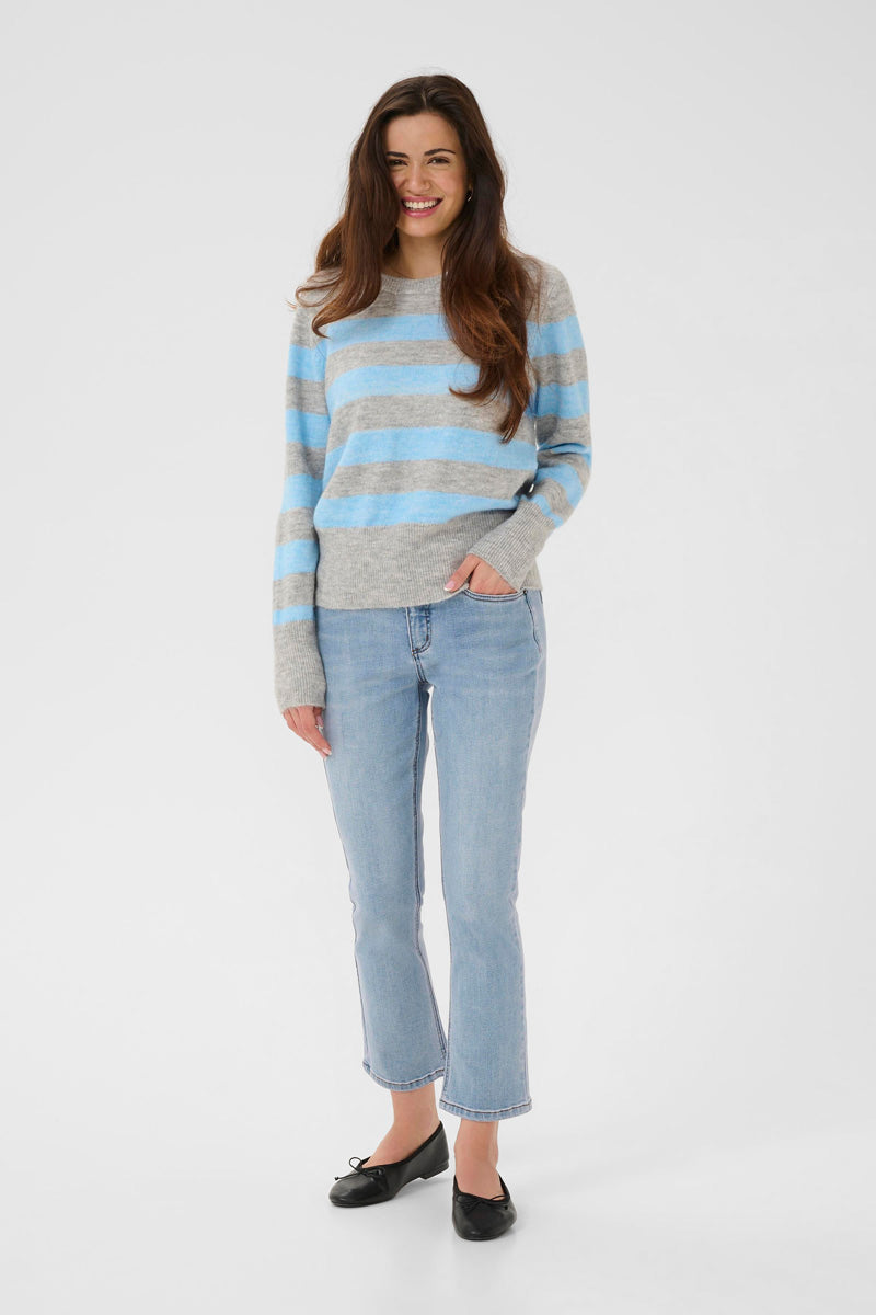 KAFFE KAniel Stripe Pullover Grey/Blue Melange