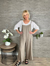 Linen Culotte Dungarees Stone