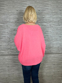 Avril V-Neck Mohair Sweater Candy Pink