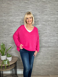 Avril V-Neck Mohair Sweater Rose Pink