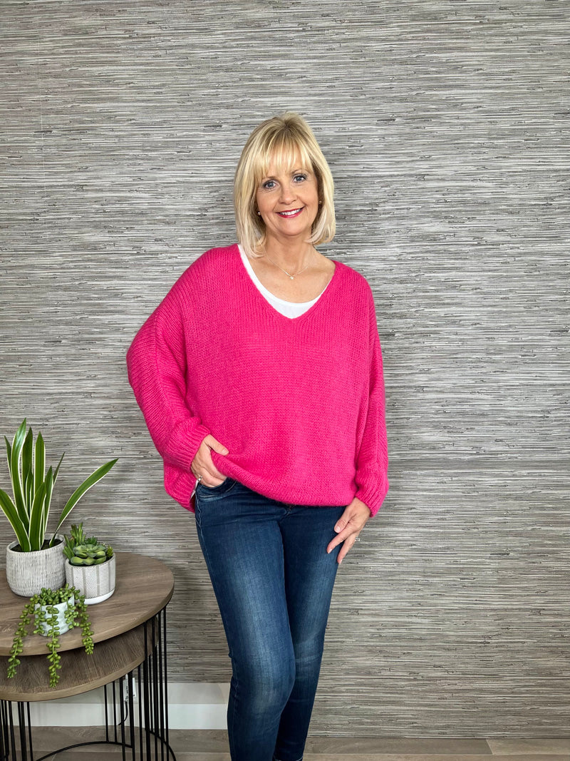 Avril V-Neck Mohair Sweater Rose Pink