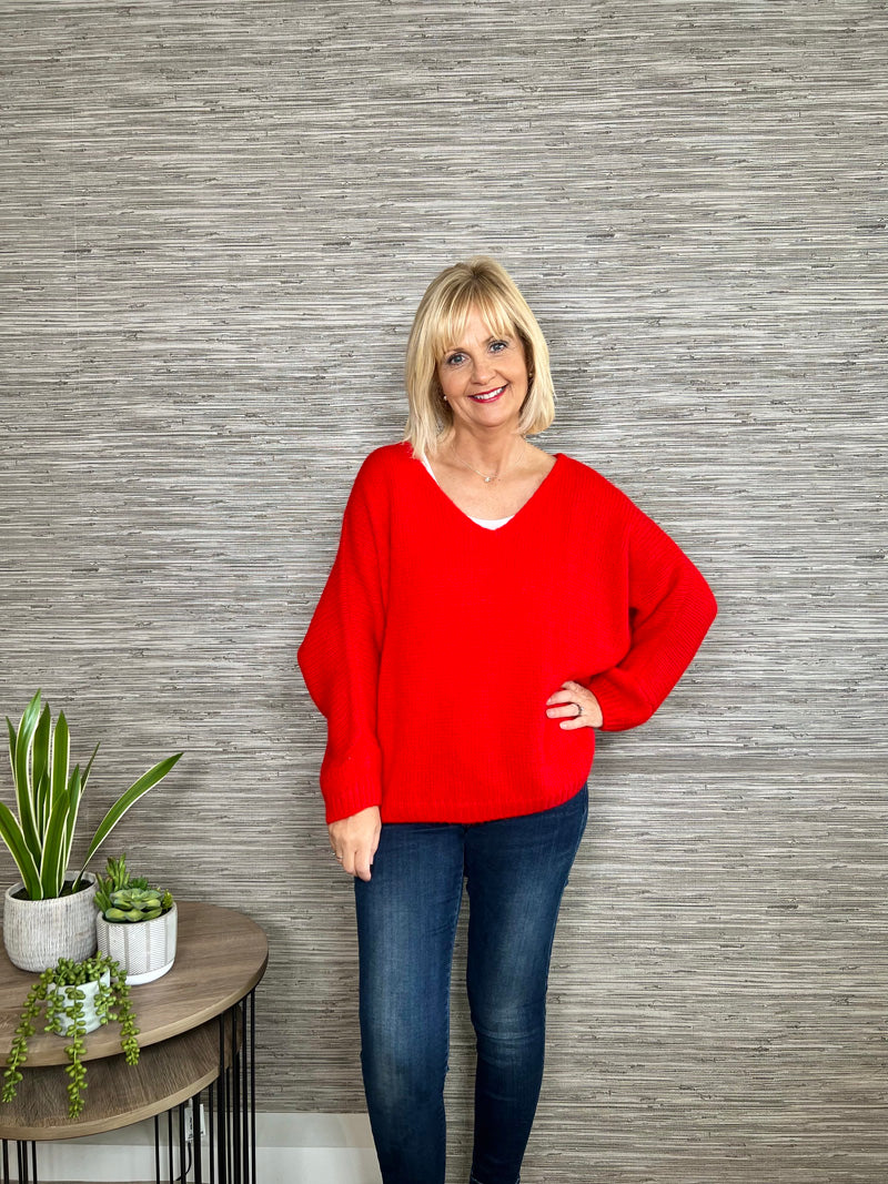 Avril V-Neck Mohair Sweater Flame