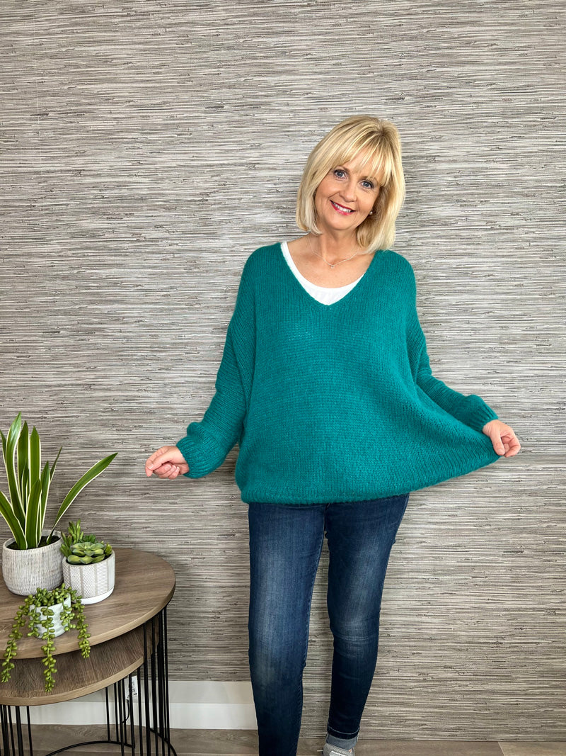 Avril V-Neck Mohair Sweater Flame