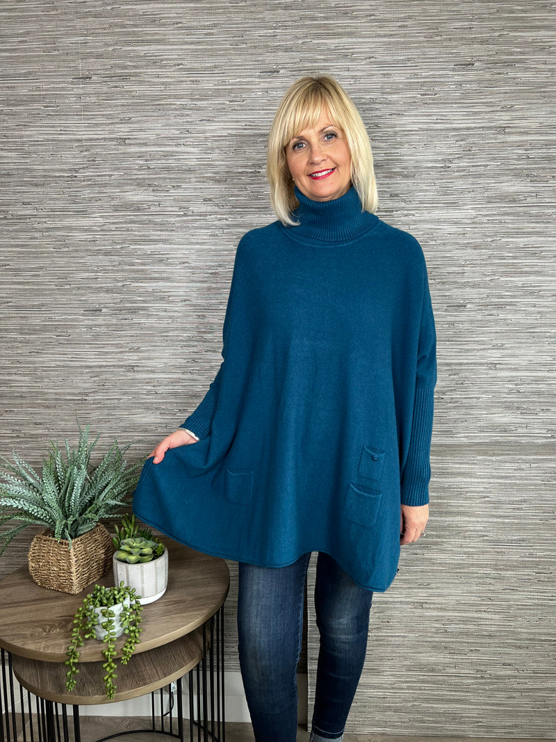 Taryn Polo Neck Poncho Teal
