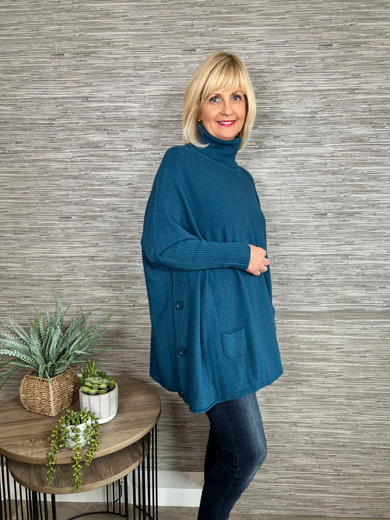 Taryn Polo Neck Poncho Teal