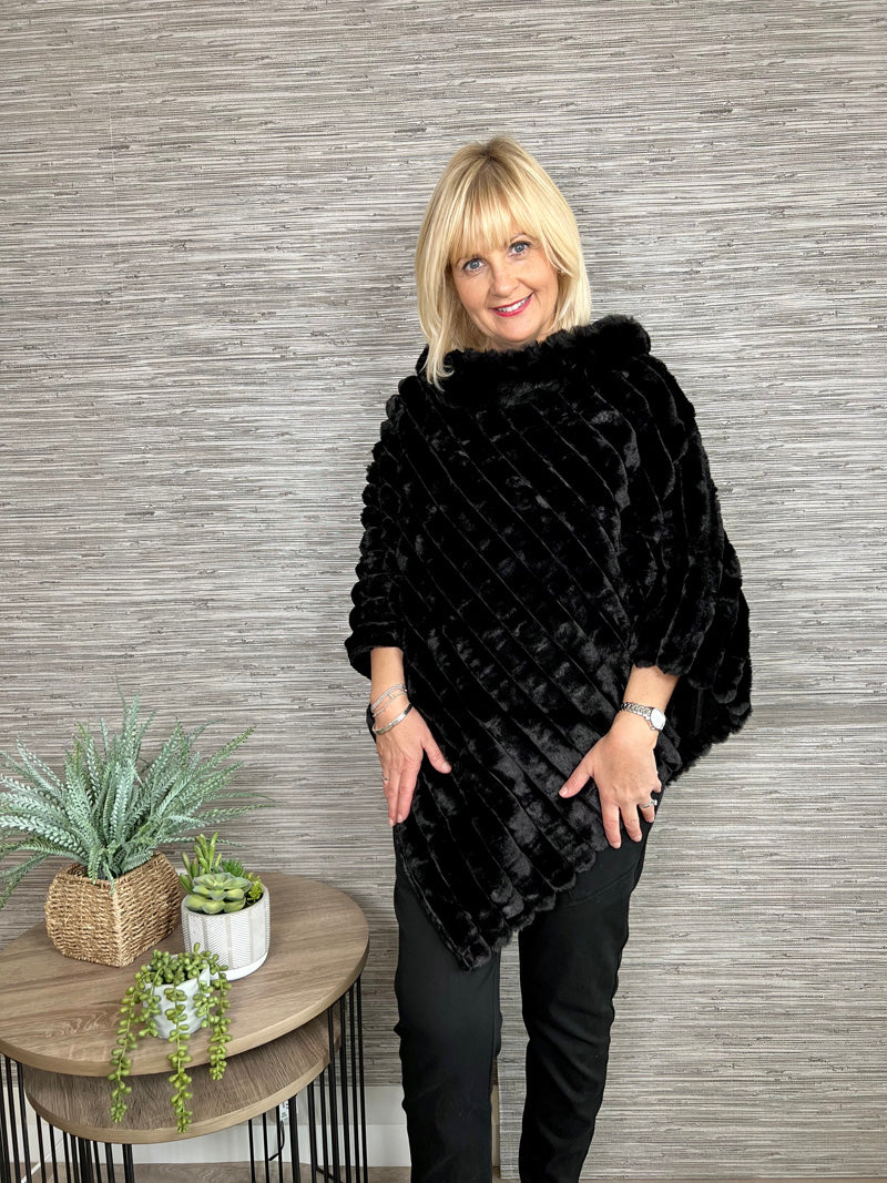 Carmen Faux Fur Poncho Black