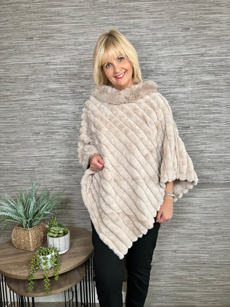 Carmen Faux Fur Poncho Taupe