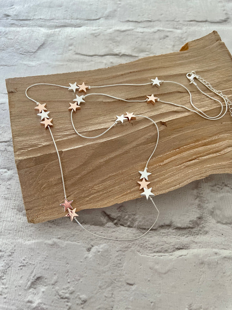 Stars 2 Tone Long Necklace