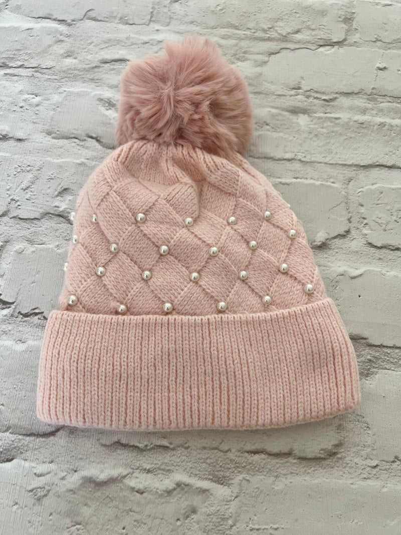 Pearl Bobble Hat Pink