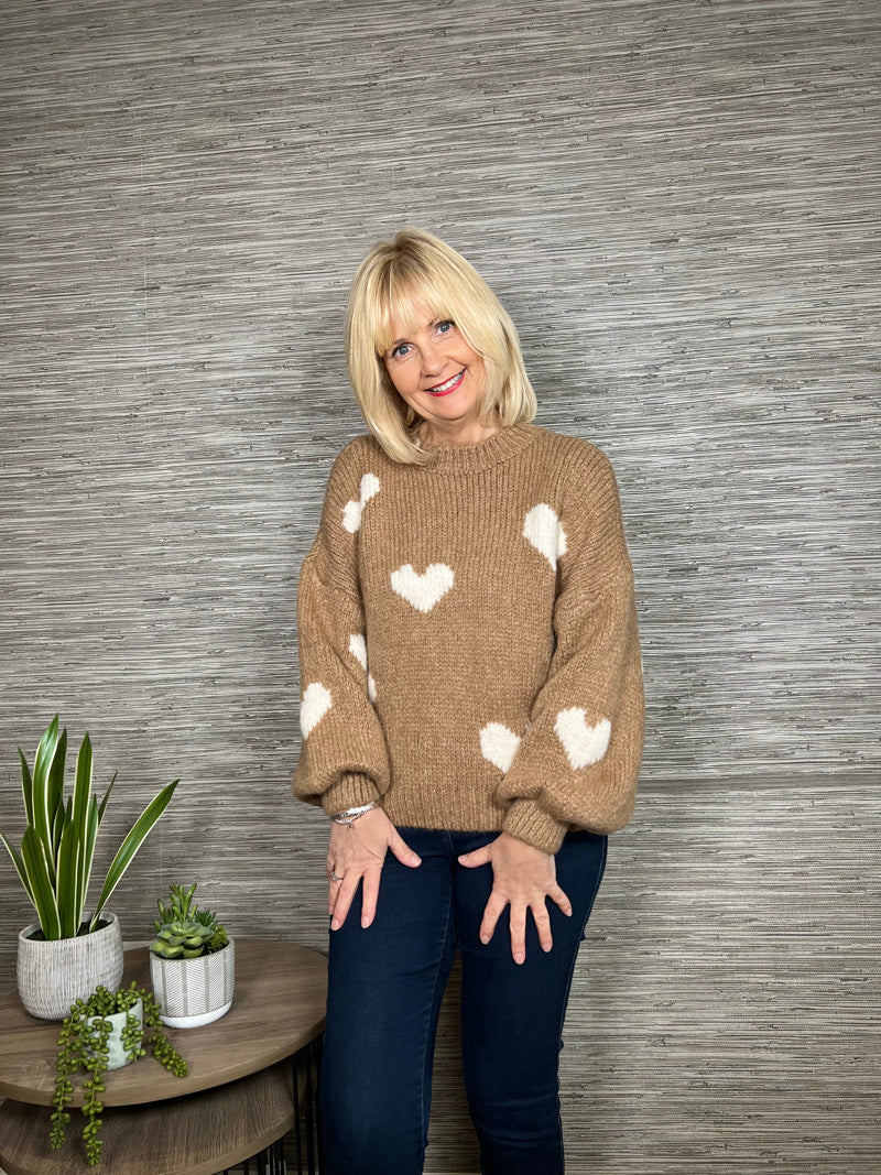 Minnie Heart Sweater Camel/Cream