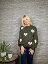 Minnie Heart Sweater Khaki/Pink Small