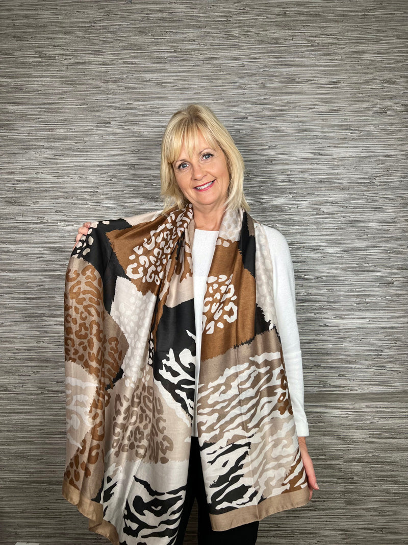 Eco Zebra & Leopard Scarf Taupe