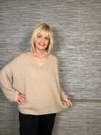 Avril V-Neck Mohair Sweater Biscuit
