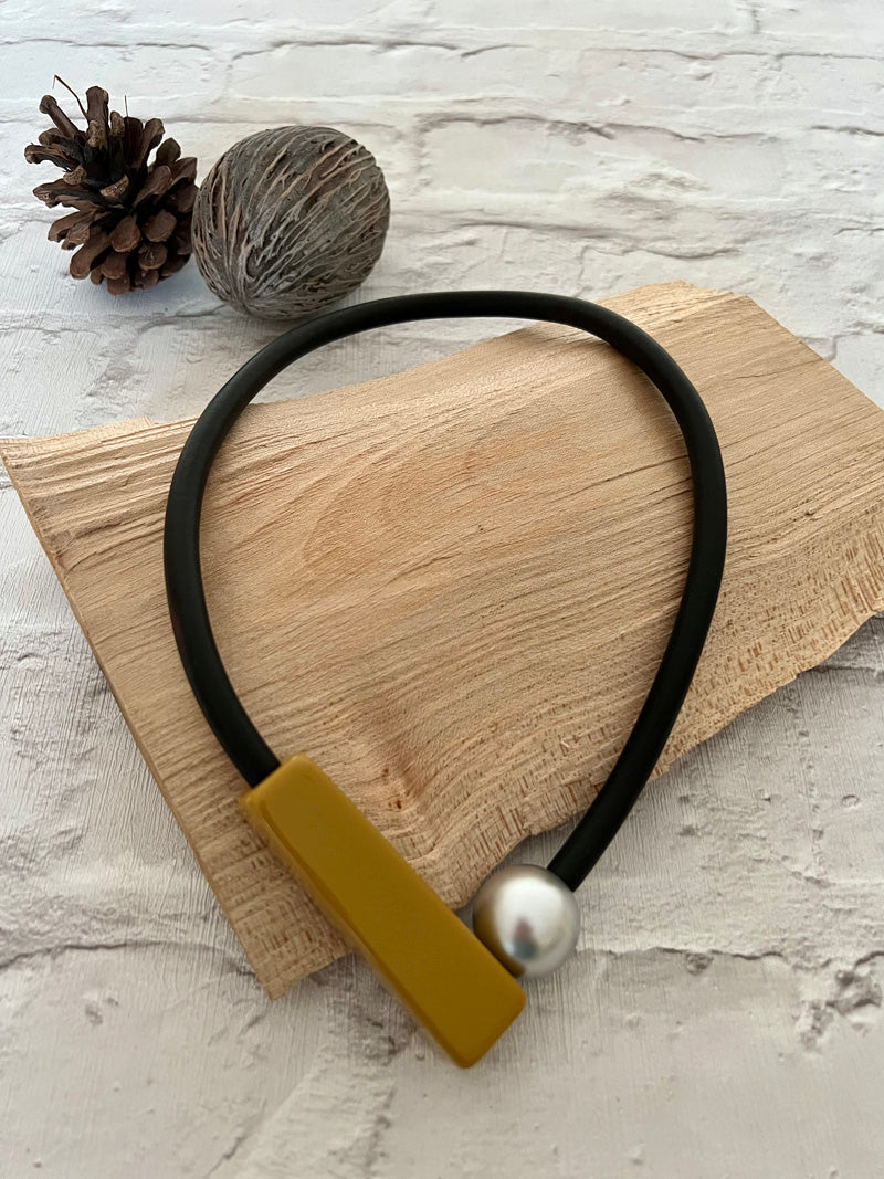 Rubber Statement Necklace Mustard