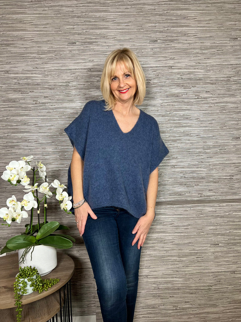 Mohair Crop Layering Sweater Denim