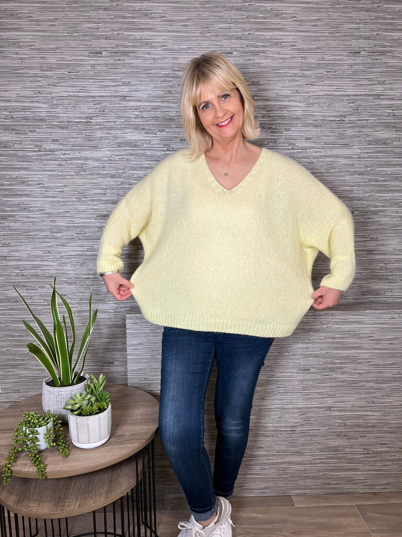 Avril V-Neck Mohair Sweater Lemon