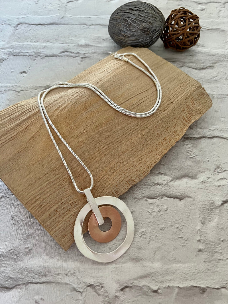 Lola Long Pendant Necklace Silver/Rose Gold