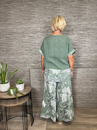 Blossom Linen Palazzo Trousers Charcoal