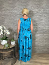 Annalise Fish Print Maxi Dress Turquoise CURVE