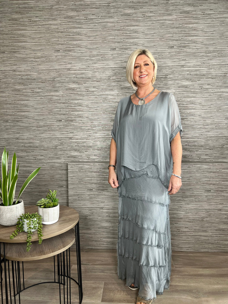 Sophia Silk Dress Steel Grey