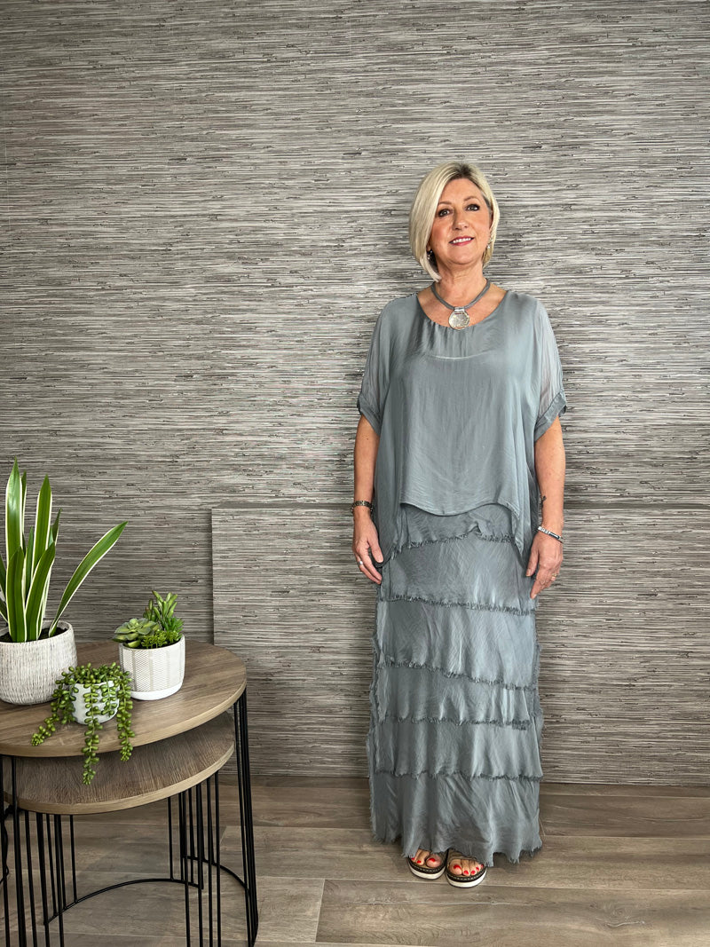 Sophia Silk Dress Steel Grey