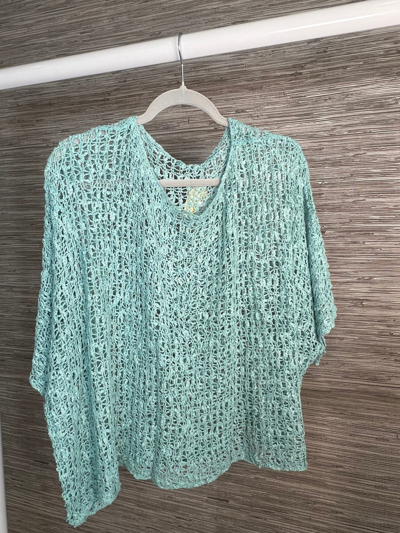 Popcorn Poncho Top Aqua