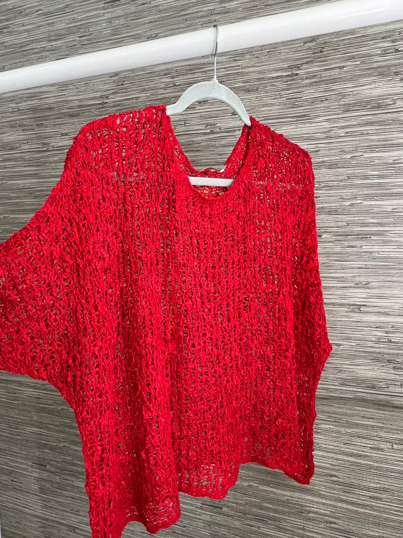Popcorn Poncho Top Red