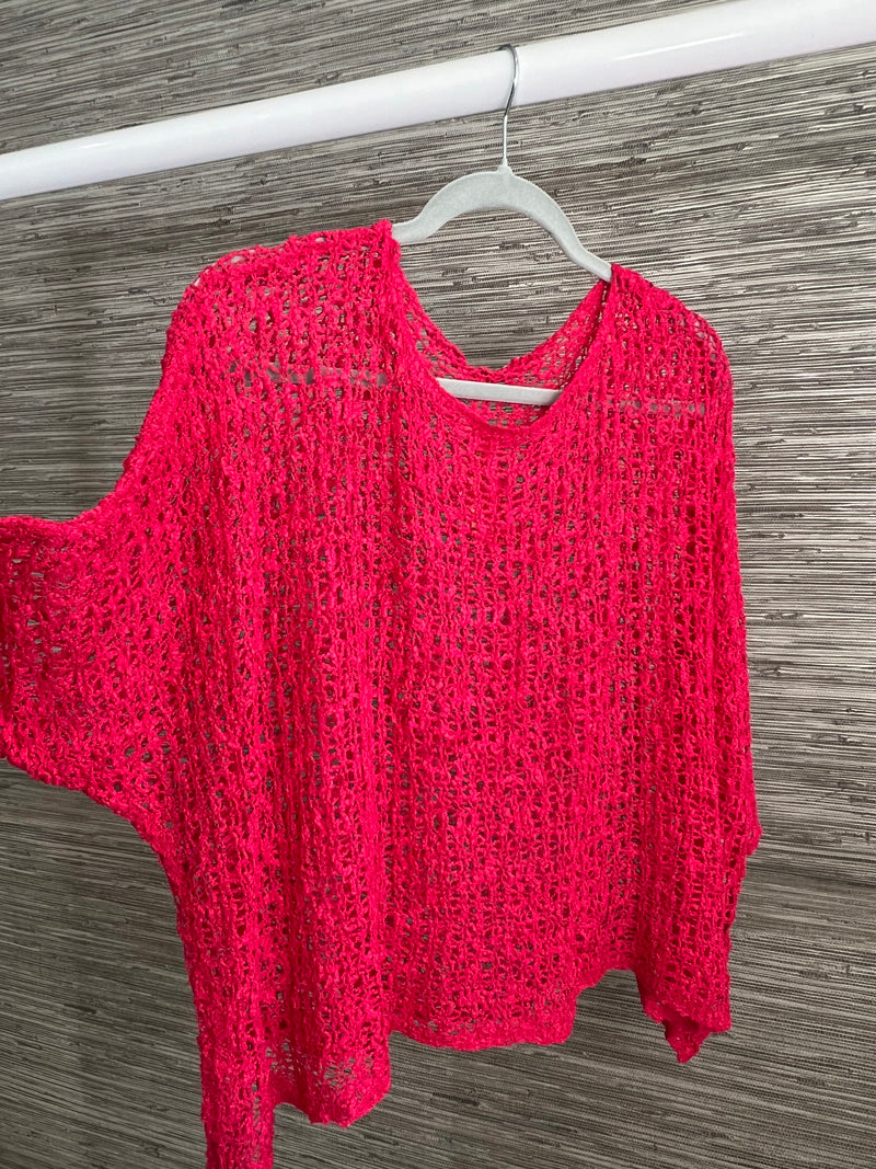 Popcorn Poncho Top Fuchsia Pink