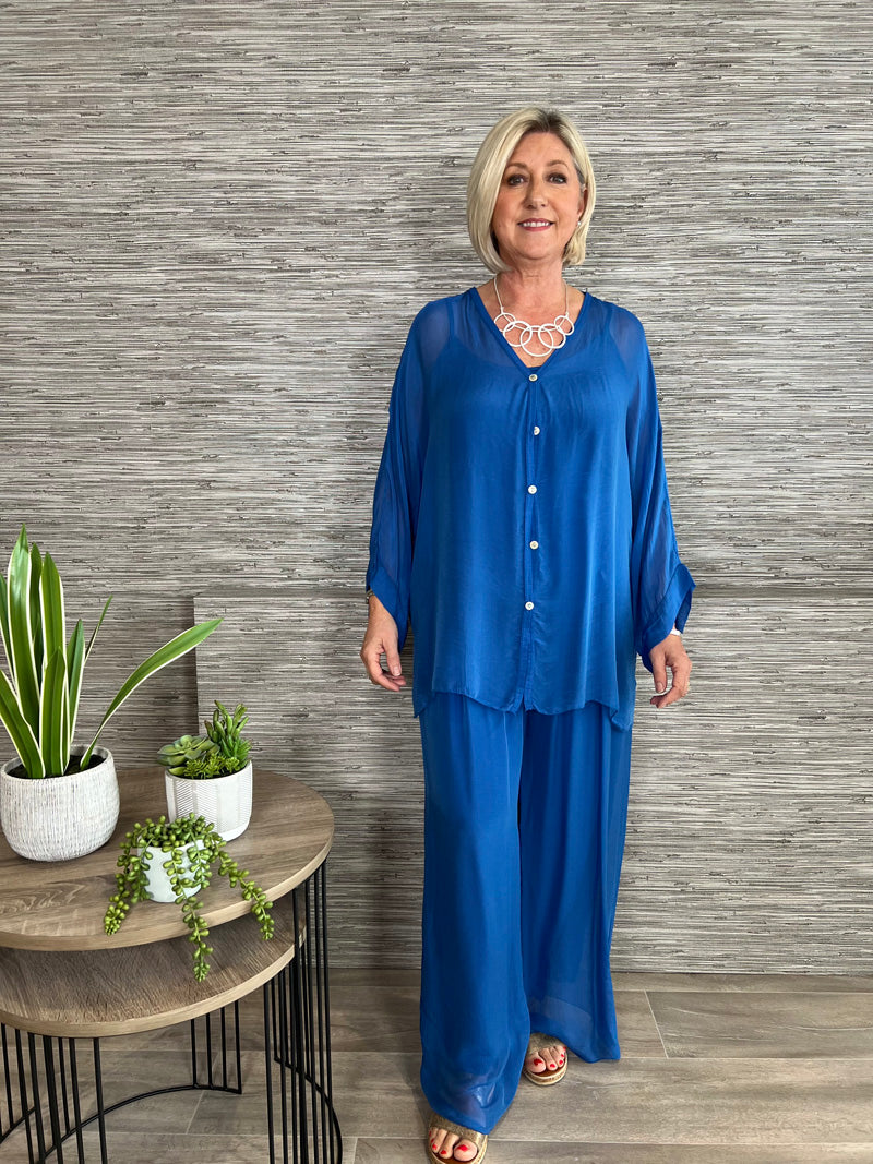 Silk Button Up Top Stone
