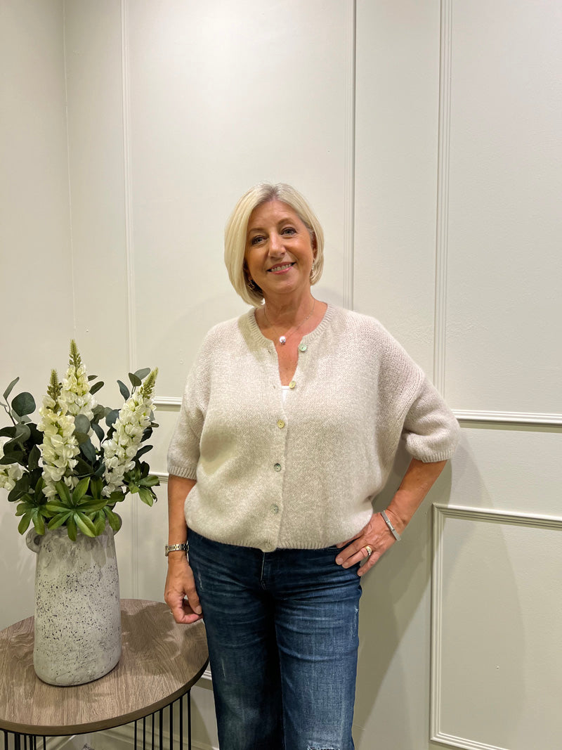 Mohair Round Neck Cardigan Stone