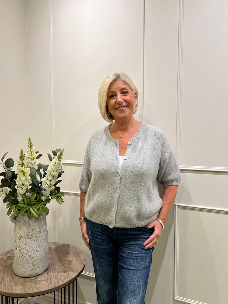 Mohair Round Neck Cardigan Pale Grey