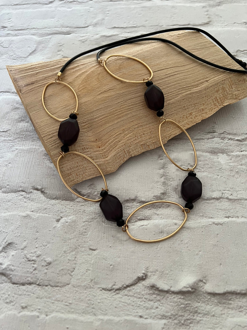 Long Oval Necklace Gold/Black