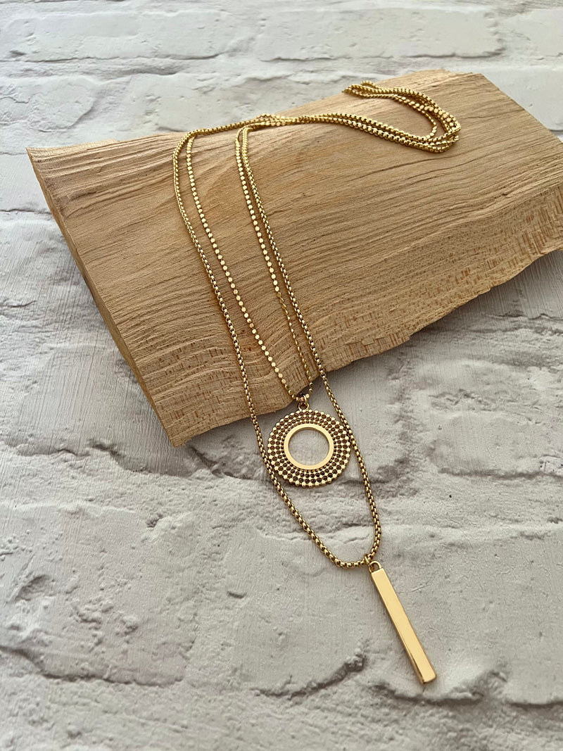 Two Tier Long Necklace Gold