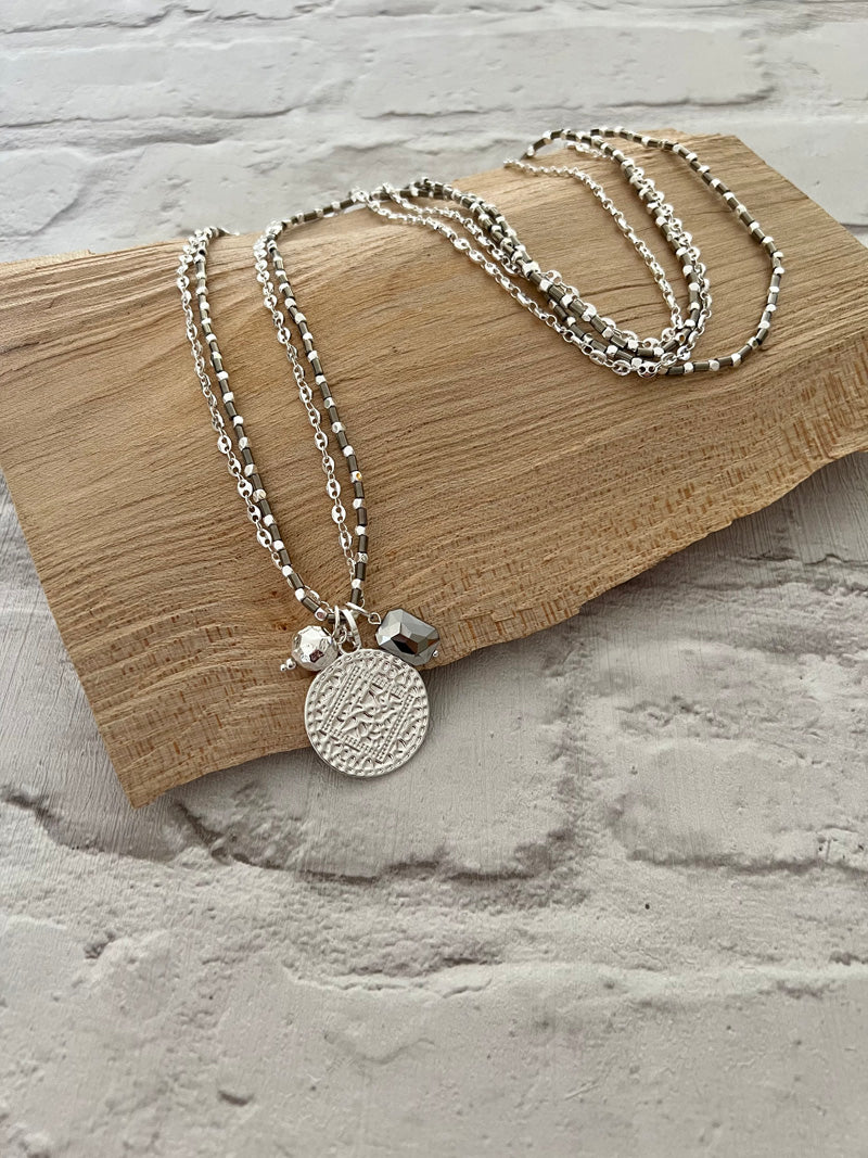 Lola Long Necklace Grey/Silver