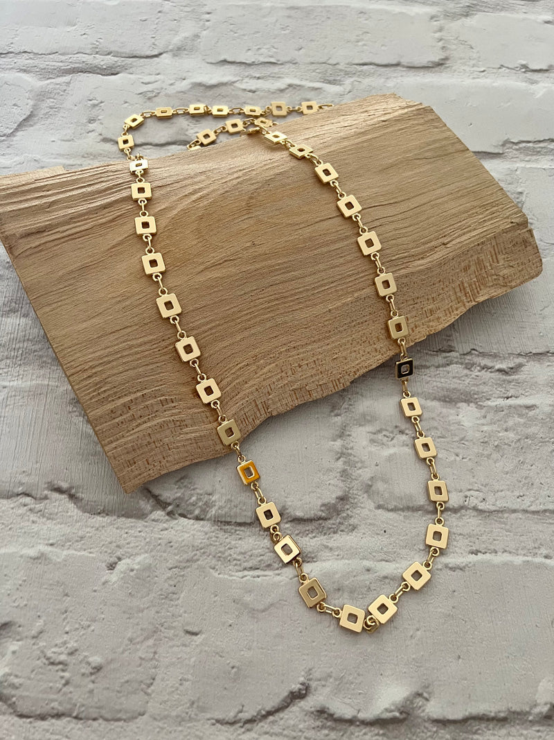 Remi Long Square Links Necklace Gold