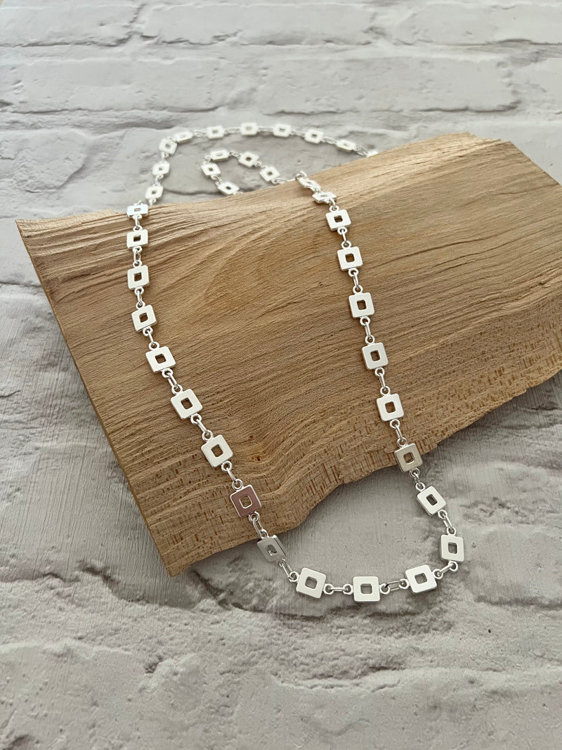 Remi Long Square Links Necklace Silver