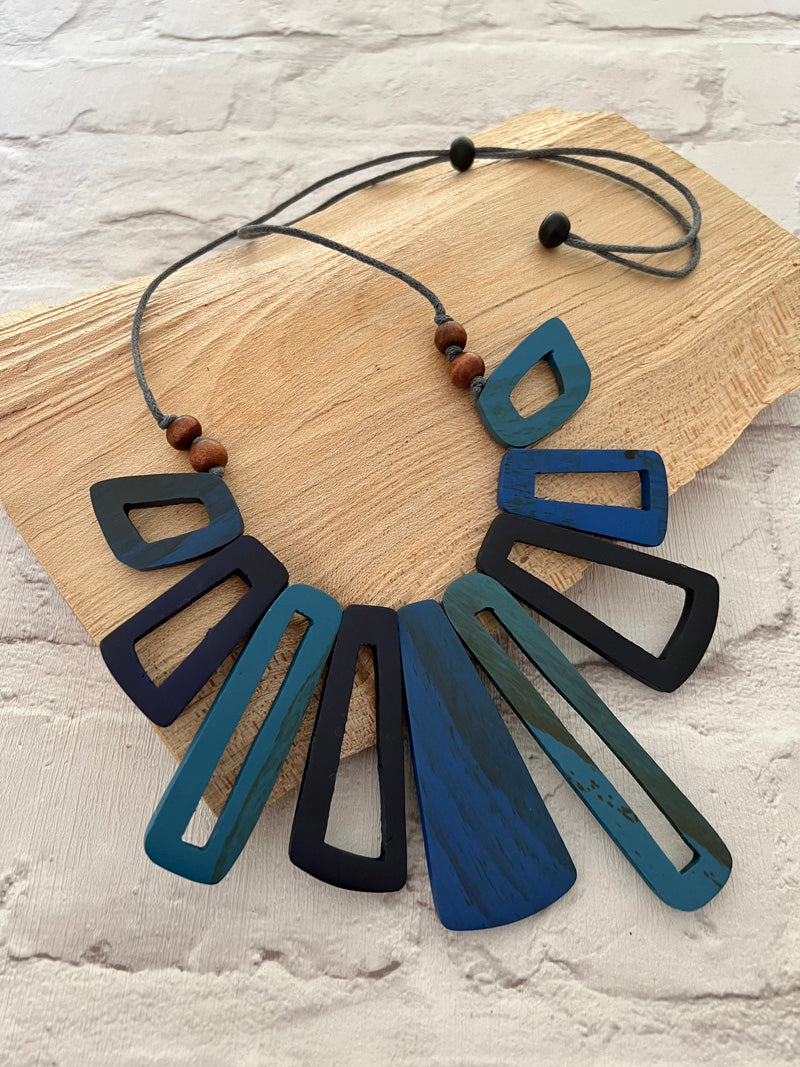 Kali Statement Wooden Necklace Blue