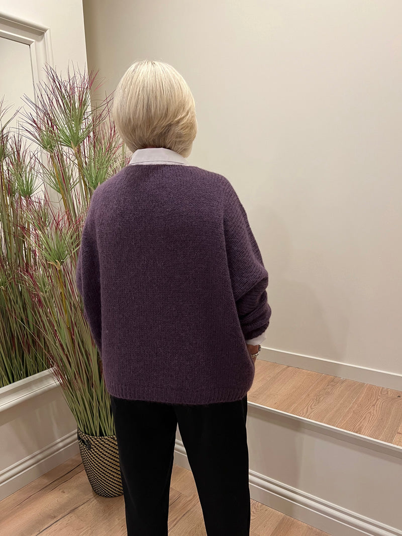 Avril V-Neck Mohair Sweater Deep Purple